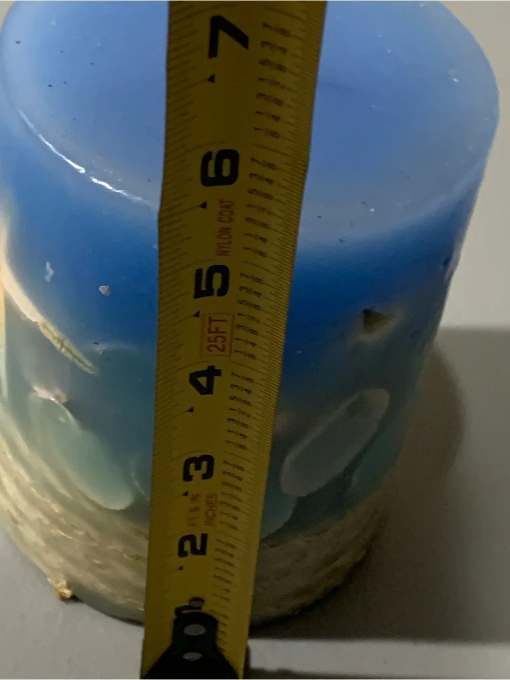 Blue Seashell Pillar Candle with Embedded Shell Accents